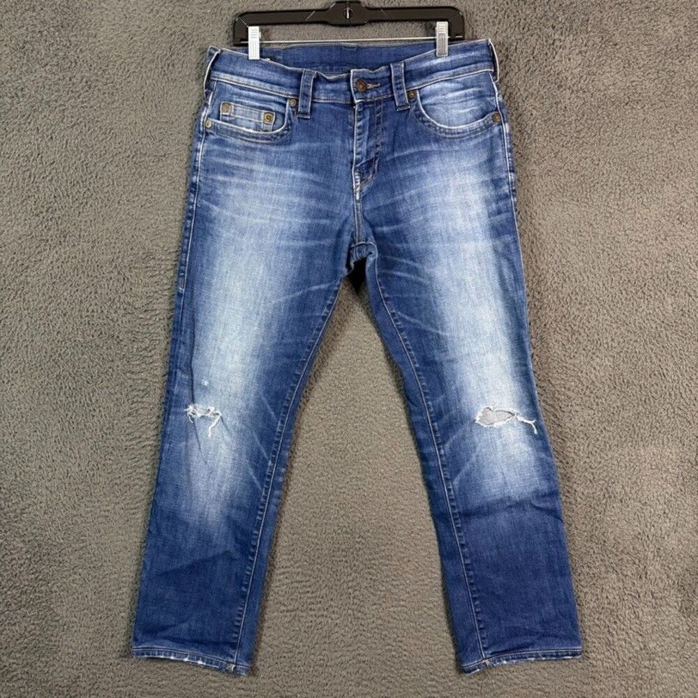 True Religion Jeans Mens 32x28 Blue Geno Relaxed Slim Dark Wash Stretch Denim